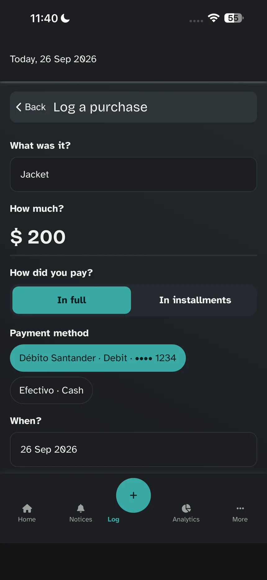 Log a purchase, up to When