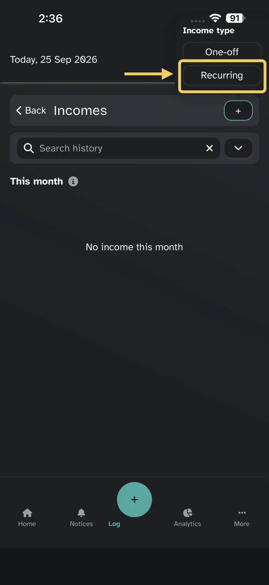 Income type; emphasis on Recurring